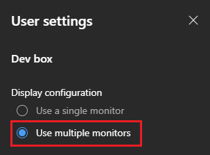Schermopname van de gebruikersinstellingen van het ontwikkelaarsvak, met de optie voor het gebruik van meerdere beeldschermen.