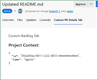 Schermopname van een aangepast tabblad op een Git-pull-aanvraag.