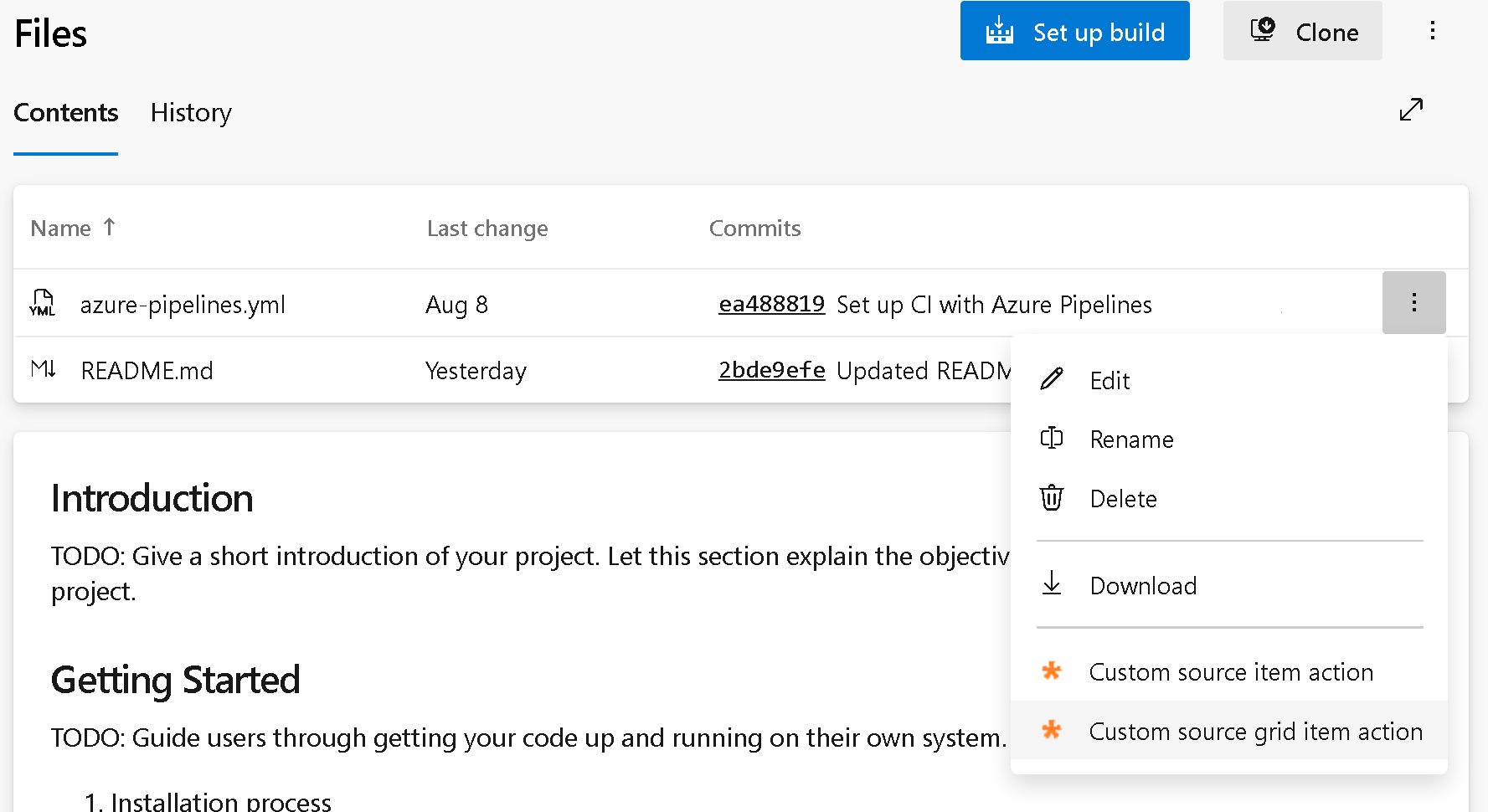 Schermopname van het menu Bronitemraster.