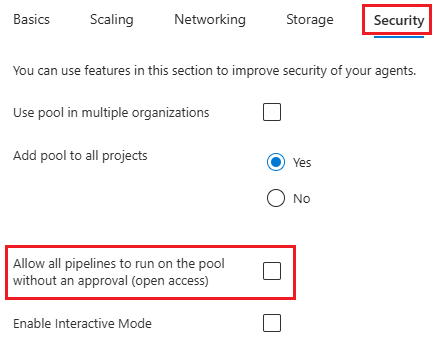 Schermopname van het configureren van open access.