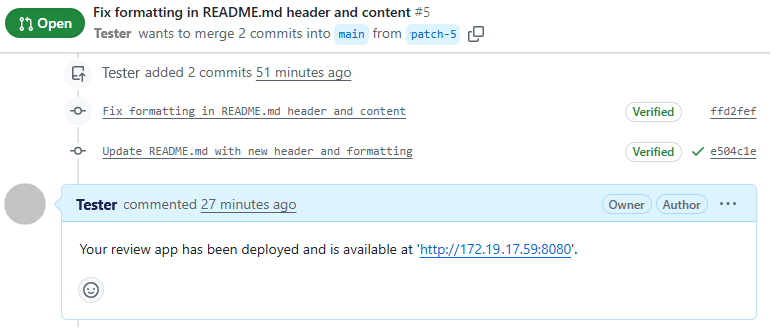 Schermopname van de opmerking van de beoordelings-app in GitHub.