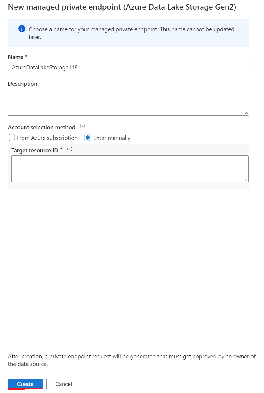 Schermopname van een nieuw aan Azure SQL Server 2022 privé-eindpunt voor de gekoppelde service 2.