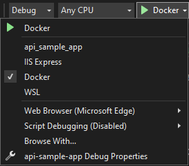 Uitvoeringsopties voor Visual Studio Docker