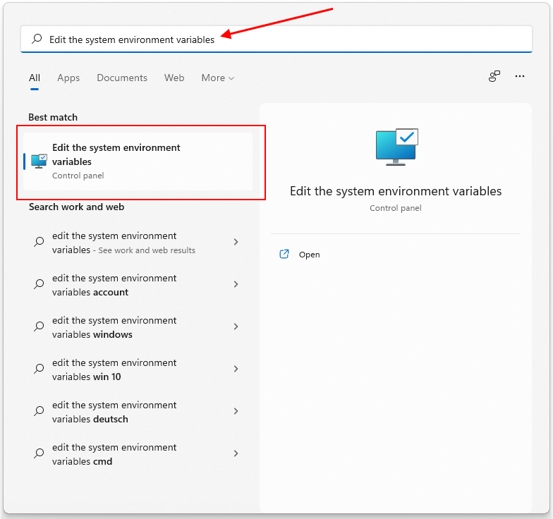 Windows startmenu met omgevingsvariabele bewerken