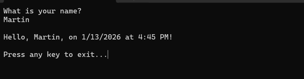 Consolevenster met gewijzigde programma-uitvoer