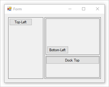 Een Windows Form met een geneste splitcontainer.