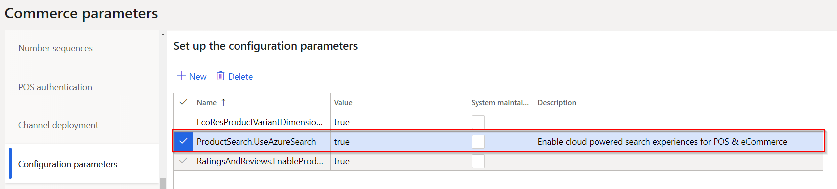 Schermopname van configuratieparameters voor zoeken in de cloud.