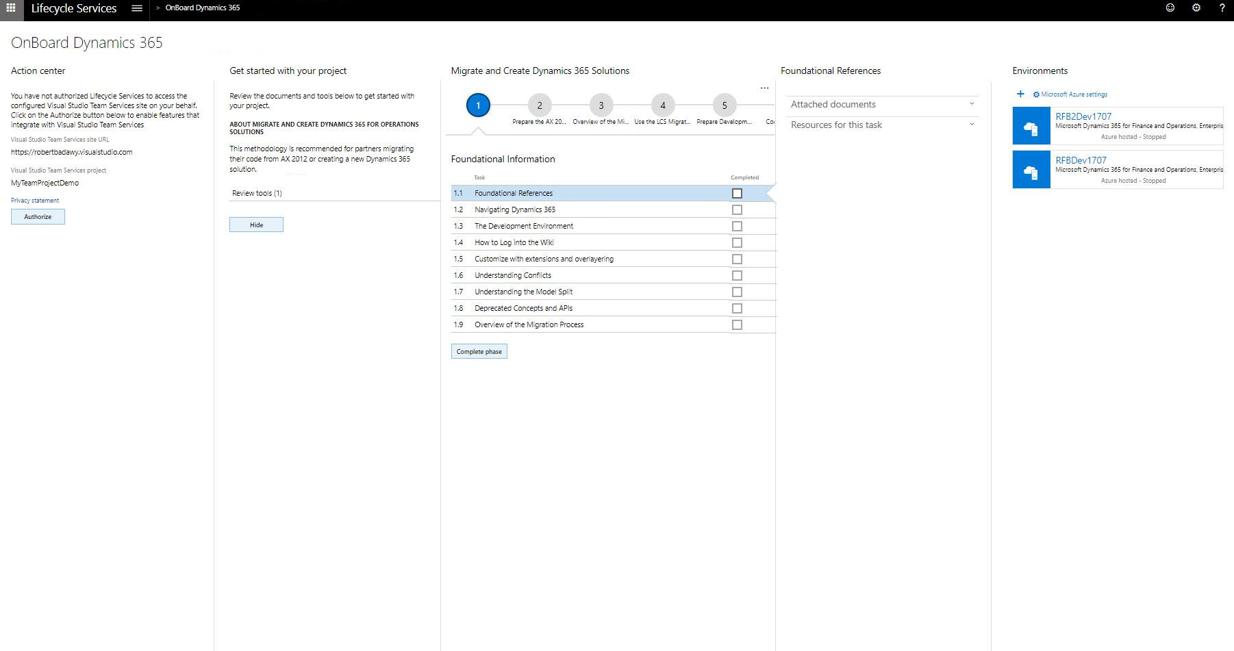 Screenshot of the Lifecycle Services Onboard methodology.
