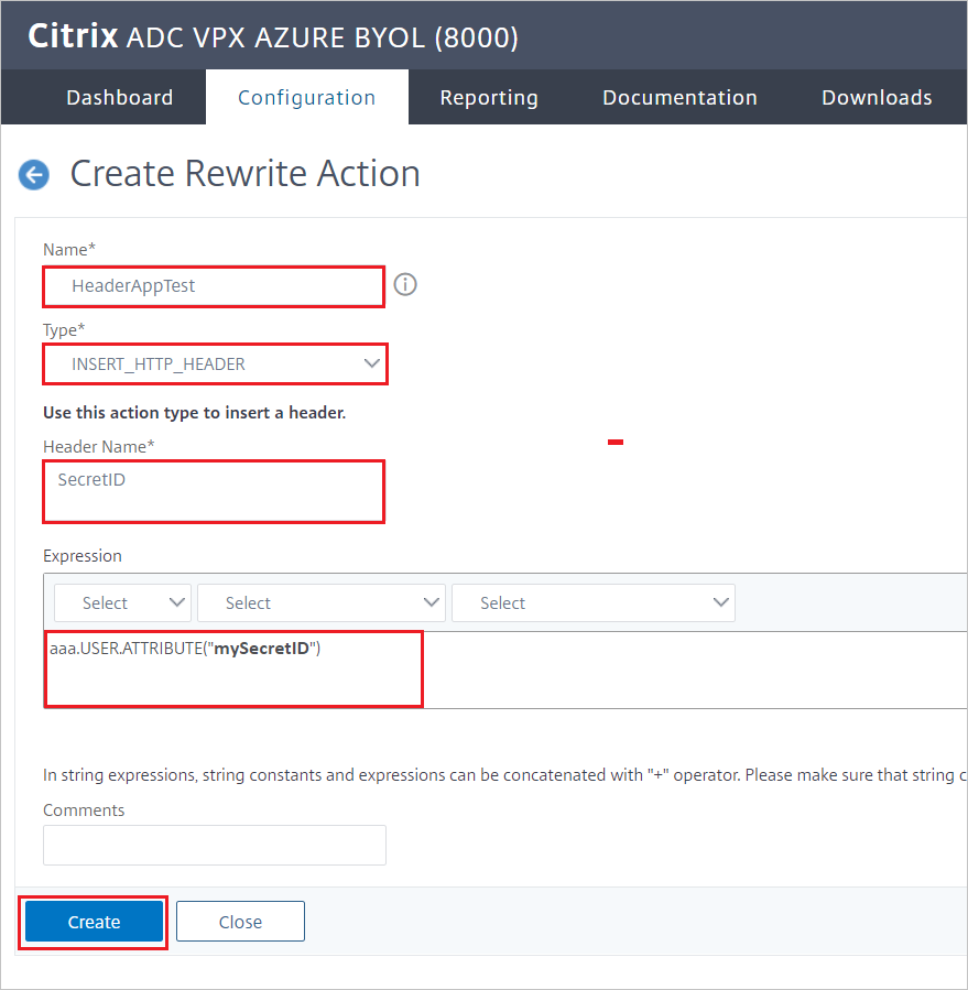 Citrix ADC configuratie - Deelvenster Maken voor Herschrijfactie