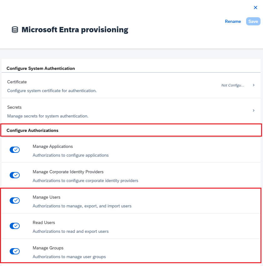 Schermopname van SAP Cloud Identity Services SCIM toevoegen.