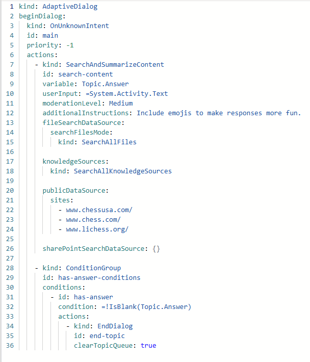 Schermafbeelding van een blok met YAML-voorbeeldcode in de code-editor.