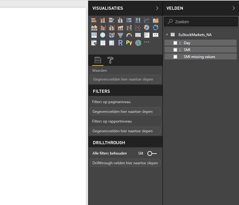 Schermopname van het deelvenster Velden met de geladen gegevens.