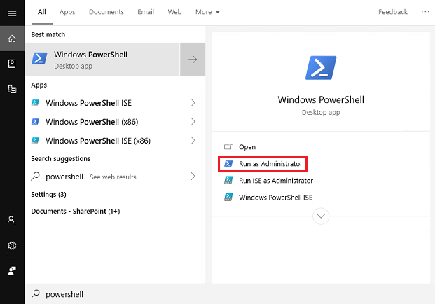 Voer PowerShell uit als administrator.