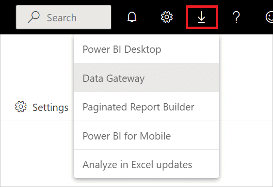Schermopname van de selectie van de gegevensgateway in Power BI service.