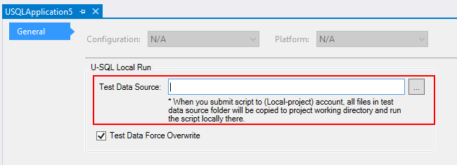 Data Lake Tools voor Visual Studio: testgegevensbron voor project configureren