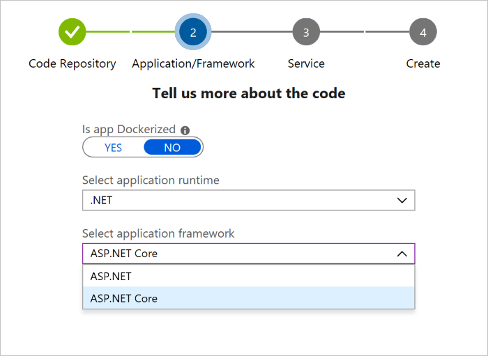 Selectie van toepassingsframework in vervolgkeuzelijst