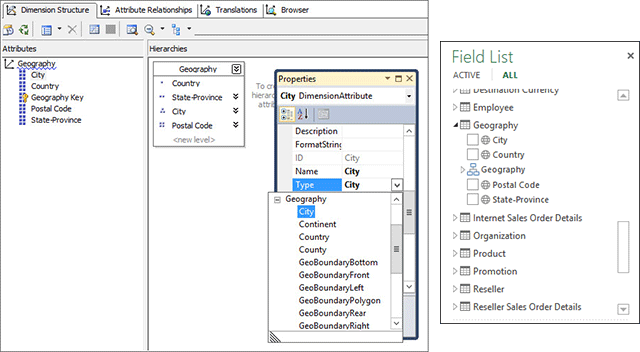 Dimension attribute geography types