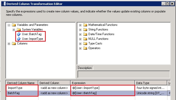 Derived Column Transformation Editor