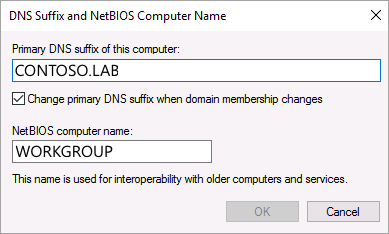 Schermopname van geslaagde configuratie van DNS-achtervoegsel.