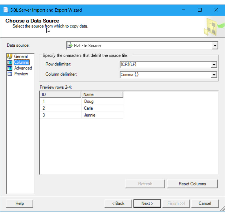 Platte bestand, gescheiden, Kolommenpagina