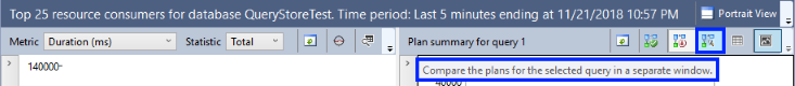 Schermopname van Showplan vergelijken in Query Store.