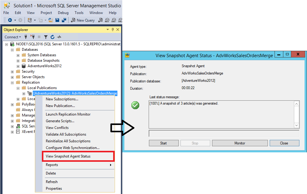 Selecties voor het weergeven van de status van de momentopnameagent