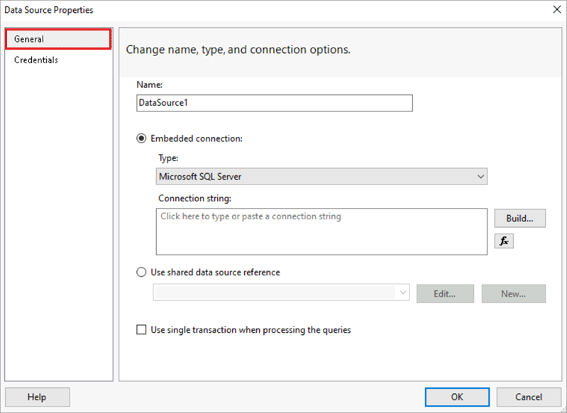 Schermopname van het dialoogvenster Eigenschappen van gegevensbron.