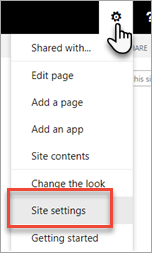 Schermopname van het tandwielmenu, waarin site-instellingen worden gemarkeerd.