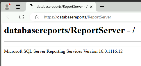 Schermopname van een browservenster met de hoofdpagina van de map ReportServer van de rapportserver.
