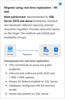 Schermopname van de MI-koppelingsmigratieoptie op de pagina Gegevens migreren in de Azure-portal.