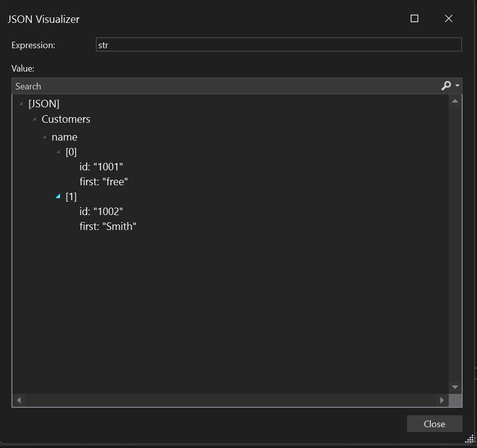 Schermopname van de JSON-tekenreeks visualiseren.