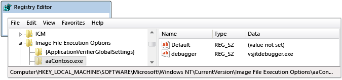 Automatische foutopsporing startinvoer in regedit.exe