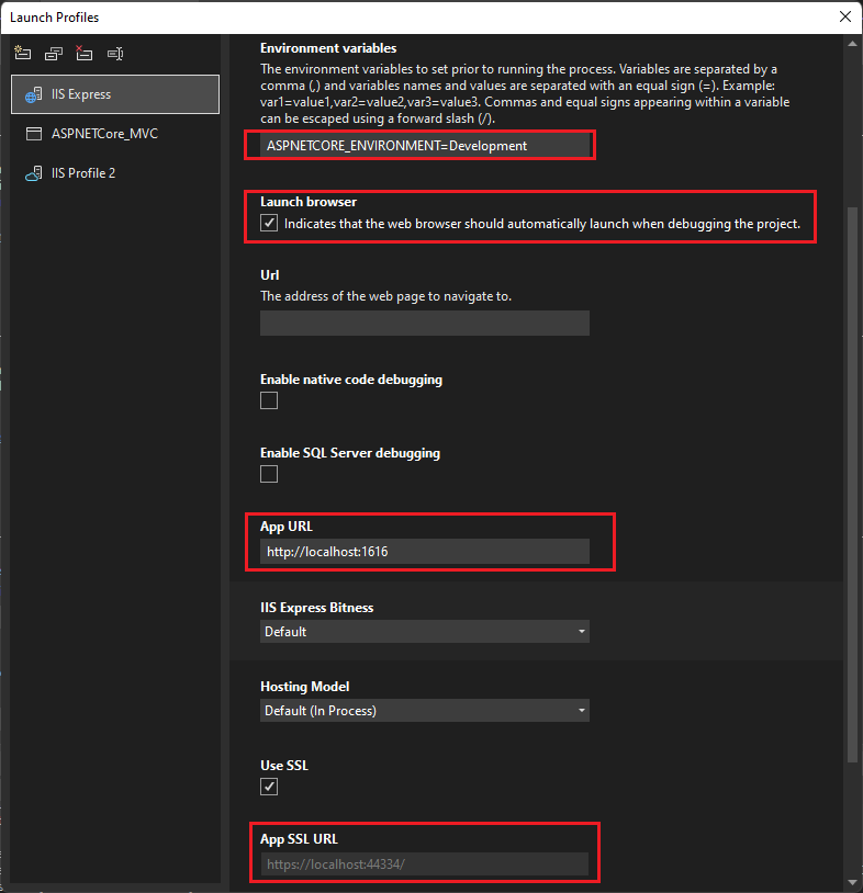 ASP.NET Core foutopsporingsprogramma-instellingen