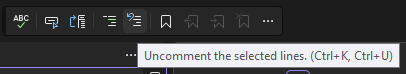 Schermopname van de knop Opmerking verwijderen op de werkbalk Teksteditor in Visual Studio.