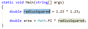 Schermopname van gemarkeerde code voor inline tijdelijke variabele - C#.