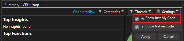 schermopname van de optie Alleen mijn code weergeven.