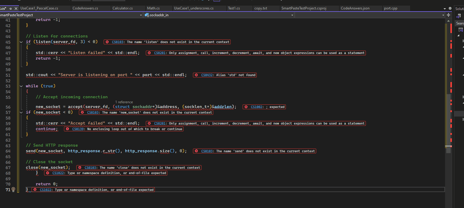 Video waarin adaptief plakken C++-code omzet naar C# tijdens invoegen