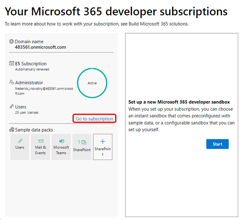 Schermopname van het Microsoft 365 Developer-dashboard