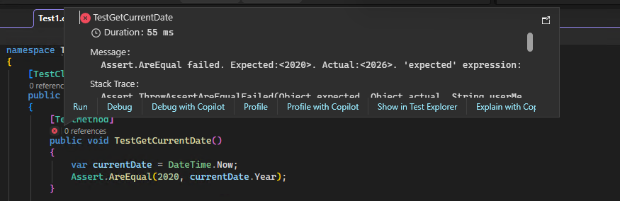 Schermopname van het C++ CodeLens-pictogram nadat u het hebt geselecteerd voor meer informatie in Visual Studio.