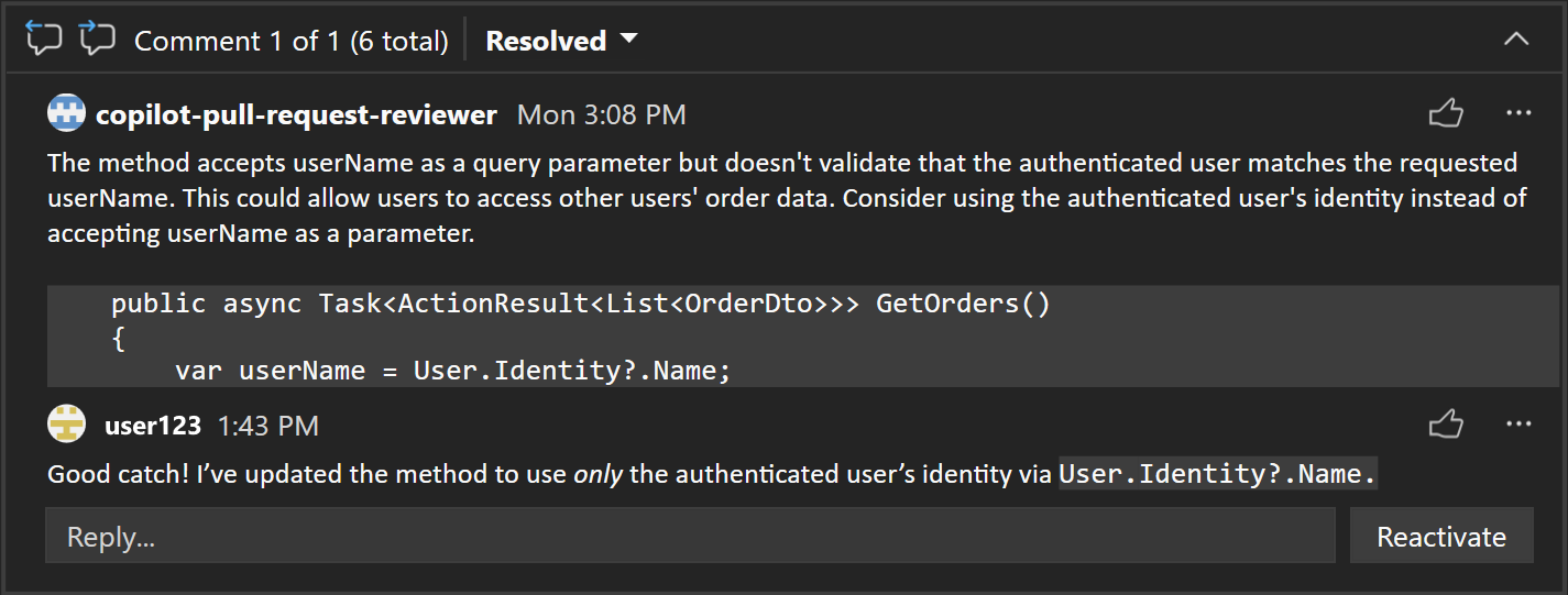 Maak een schermopname van een PR-opmerking met Markdown-opmaak.