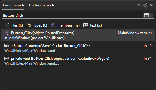Zoekfunctie in Visual Studio