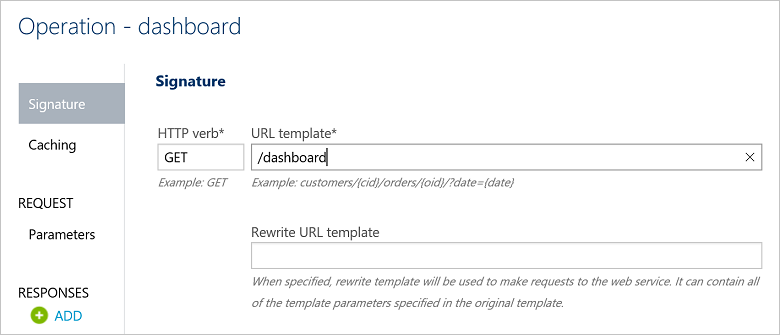 Captura de tela mostrando uma nova operação do Painel sendo configurada no portal do Azure.