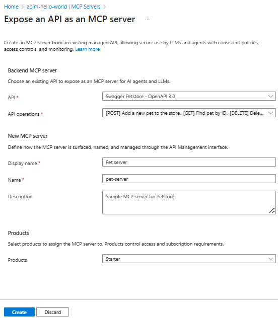 Captura de tela da criação de&nbsp;um servidor MCP no portal.