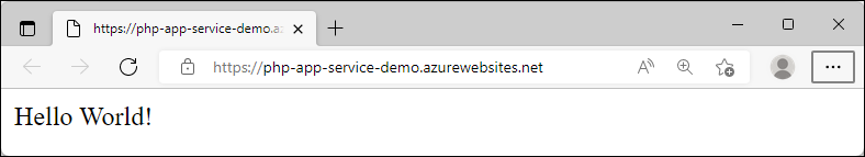Captura de tela do aplicativo de exemplo em execução no Azure, mostrando Hello World.