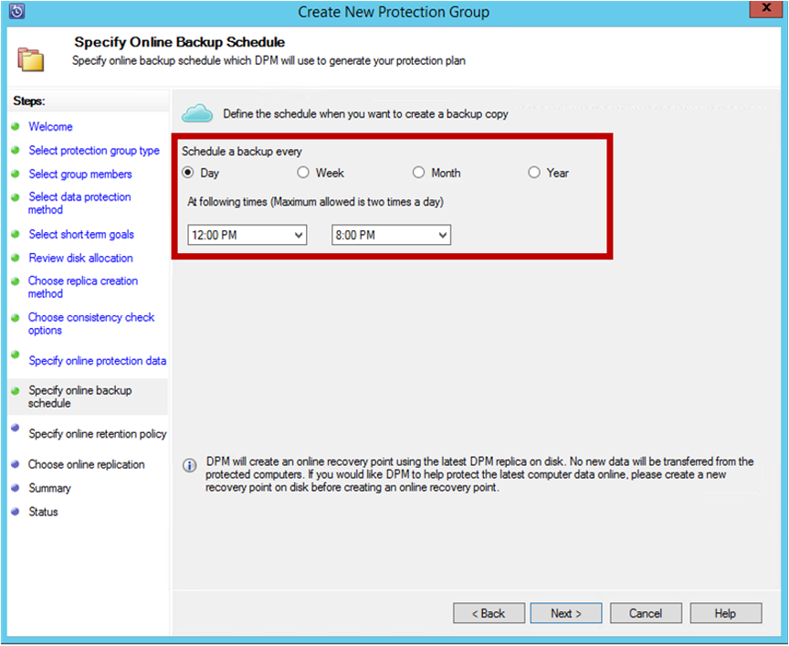 A captura de tela mostra como fazer agendamento e retenção de backup.