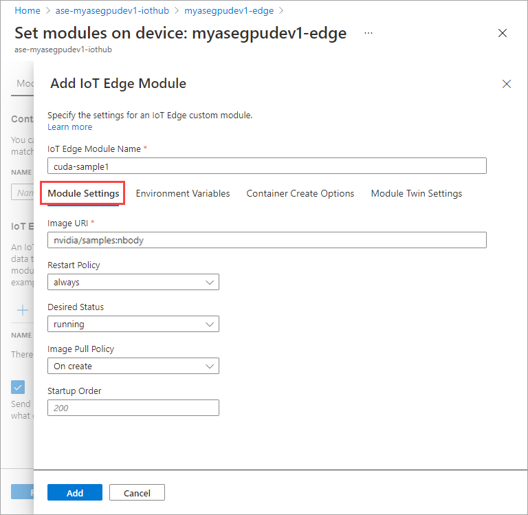 Configurações do módulo.