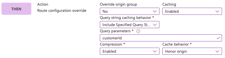 Captura de tela do portal mostrando a ação da string de consulta da chave de cache.