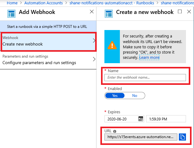 Criar uma nova interface do usuário do Webhook
