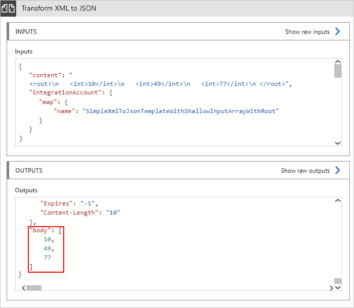 Captura de tela mostrando o exemplo de saída da transformação XML para JSON.