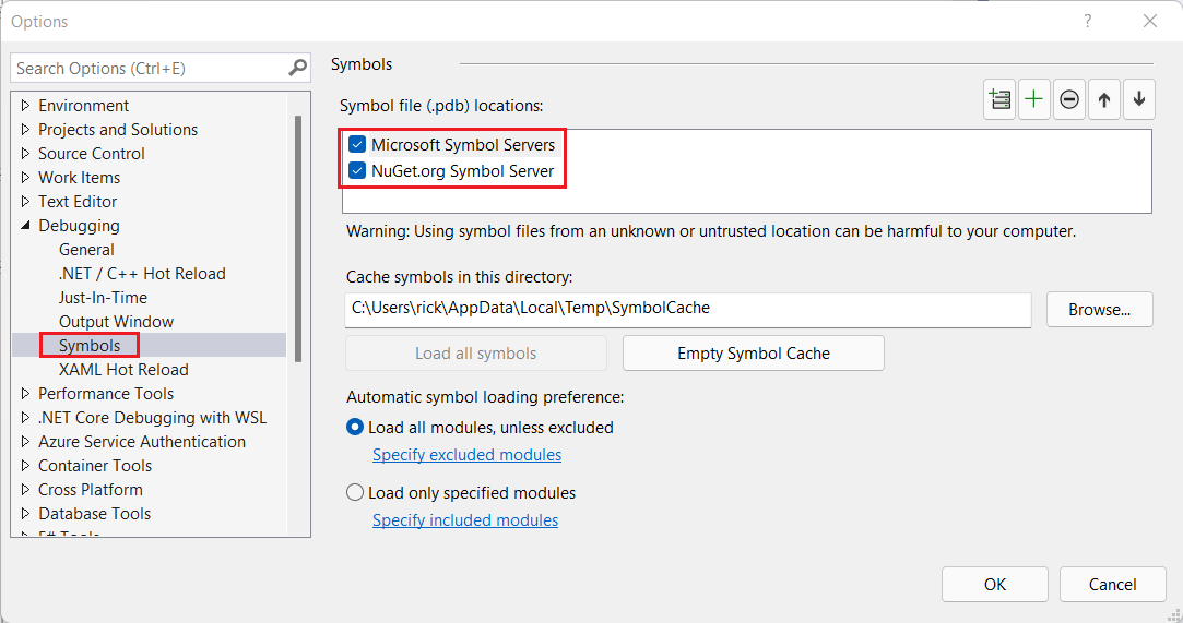 Servidores de Símbolo Microsoft